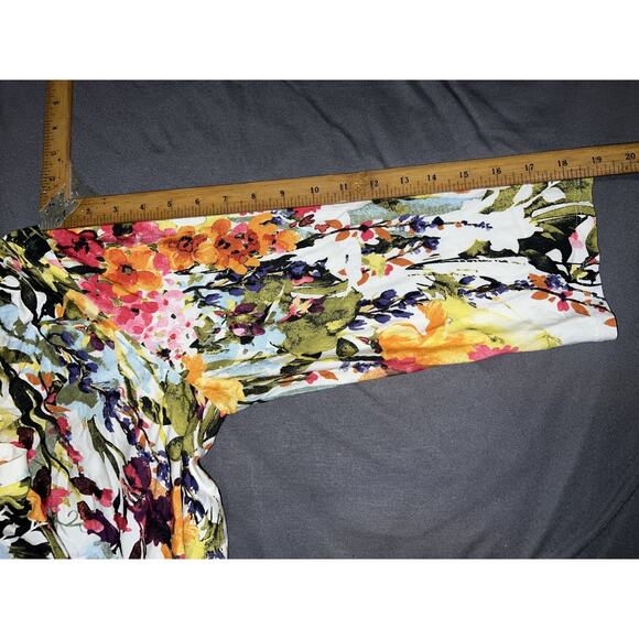 NorthStyle Top Size XL Colorful Floral V-neck Stretch Viscose 3/4 Slv Pullover - Picture 7 of 10